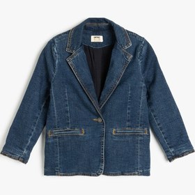 Resim Koton Pamuklu Uzun Kollu Cep Detaylı Kruvaze Yaka Denim Ceket Koyu İndigo 5skg20023ad Dark Indigo Koyu İndigo 