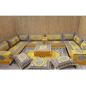 Resim Coton Şark Köşesi Saraylı Desenli Minder Takımı Sarı 19 Parça 