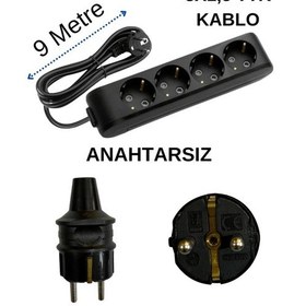 Resim Avarson 4'lü Dörtlü Priz Topraklı Kablolu Siyah 3x1,5 Ttr 9 Dokuz Metre 