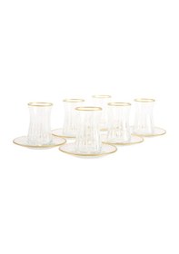 Resim Alizee Cam Kesme Gold Rimli 12 Parça Çay Bardağı Seti - Şeffaf - 170 Ml Renkli 