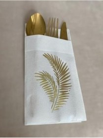 Resim Gold Yaldızlı Beyaz Yaprak Cepli Aır Touch Peçete 12 lı 40x40 