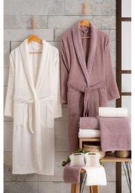 Resim Oznhome Krem-pudra Çift Kişilik 6 Parça Bornoz Seti Krem - Pudra 