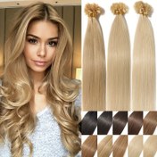 Resim 100 Tel Keratin U Uçlu İnsan Saçı Uzatma Düz Görünmez Remy İnsan Saçı Doğal Siyah Kahverengi Sarı 50G 