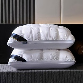 Resim Lüks 5 Yıldızlı Otel Kalitesinde Yastık - Derin Uyku Boyun Desteği, Yüksek Yoğunlukta Sıkılmayan Tüm Mevsim Yastık, Beyaz Saten Yastık Kılıfı, %100 Polyester Dolgu, Elde Yıkama ve Vakum Sıkıştırma Ambalajı, Uyku Boyun Yastığı, Zarif Ev Dekoru 