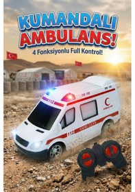 Resim Uzaktan Kumandalı Ambulans Full Fonksiyonlu Işıklı Oyuncak Araba 20 Cm - Eğitici 112 Acil Servis Çok Renkli 