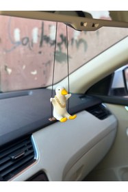 Resim 3DBASKILAR Altın Zincirli 1 Adet Sallanan Ördek Yeni Trend Dikiz Ayna Süsü (BEYAZ SARI) 