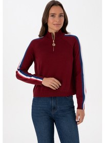 Resim U.S. Polo Assn. Kadın Bordo V Yaka Fermuarlı Kazak 50314691-VR014 