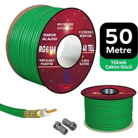 Resim ŞANLED Anten Uydu Yeşil Kablosu Rg6 U4 Tv Anten Kablo 48 Tel-50 Metre 