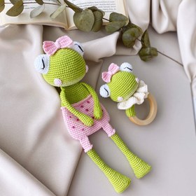 Resim Amigurumi Kurbağa Uyku Arkadaşı - Pembe / Çıngırak 