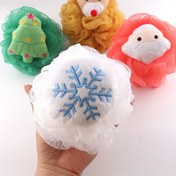 Resim Noel Karikatür Peeling Aile Spa Duş Süngeri Banyo Topu, Oturma Ağ Fırçası, Zengin Köpük Kabarcıkları ile Yüz ve Vücut Rahatlatıcı Puf Yıkama Topları 