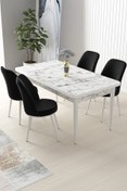 Resim Canisa Concept Nil Serisi 70x110 Sabit Mutfak Masası Takımı Beyaz Mermer Desen Masa 4 Siyah Sandalye 