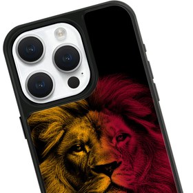 Resim Galatasaray Sarı Kırmızı Parçalı Aslan Cam Telefon Kılıfı - iPhone 15 Pro 