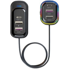 Resim Fr-424 36w Pd Hızlı Şarj Destekli Çoklu Usb & Type-c Çıkışlı Araç Şarj Cihazı - Rgb Aydınlatmalı 