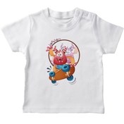 Resim Angemiel Baby Kaykay Yapan Canavar Erkek Bebek Tişört Beyaz B1092MDBBKETSRT 