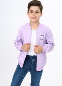Resim Toontoy Lila Erkek Çocuk Kolej Yaka Fermuarlı Cepli Nakış Baskılı Örme Hırka - 2 İplik 