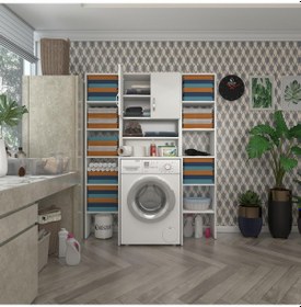 Resim Kenzlife Çamaşır Makinesi Dolabı Hayzummaksdublemdf Byz 180 126 55 % 100 Mdf Full Mdf Banyo Kiler Çift Kapaklı Arkalıklı Çok Renkli 