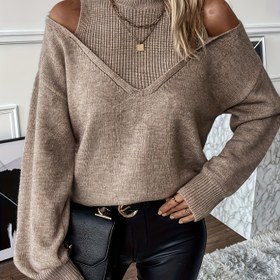 Resim Kadınlar İçin Gündelik Uzun Kollu Balıkçı Yaka Kazak - %100 Polyester, Omuz Açık Detaylı, Kabartmalı Manşet ve Etek, Tüm Mevsimlerde Rahatlık, Düz Renk, Elde Yıkanabilir/Kuru Temizleme 