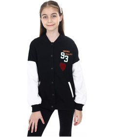 Resim Toontoy Kız Çocuk Kolej Yaka Çıtçıt Kapama Cepli Düşük Omuz Baskılı Renk Bloklu Örme Hırka - 2 İplik Şardonlu Siyah 