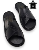 Resim MAGIC SHOES Tamamen Hakiki Deri Ve Topuk Yastıklı Sistemli Ortopedik Erkek Terlik 
