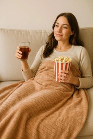 Resim Softline Bej Çizgili Yumuşak Battaniye Çift Kişilik 200x220cm Bej 