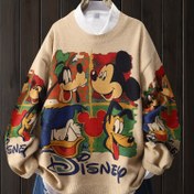 Resim Disney Mickey Mouse Donald Duck Pluto Karakterli Desenli Kadınlar İçin Rahat Yuvarlak Yaka Uzun Kollu Kazak 