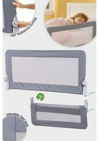 Resim Premium 150x65 Cm Deri Kılıflı Yatak Bariyeri, Katlanır Yatak Korkuluğu, Gri 