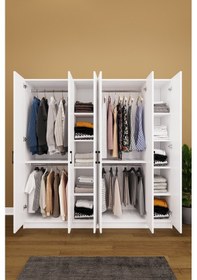 Resim Asra Trend 6 Kapaklı Gardırop G-06 %100 MDF Çift Katlı Askılı Elbise Dolabı Beyaz 