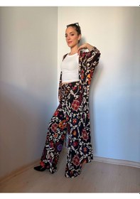 Resim Ali Butik Siyah Etnik Desenli Kimono Pantolon Takım Siyah 