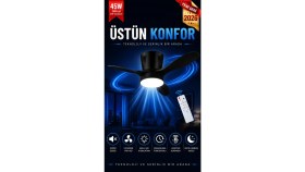 Resim Modern LED Işıklı Tavan Vantilatörü 3 Renk Işık 3 Kademe Hız Sessiz Siyah Gövde Siyah Kanat Avize 
