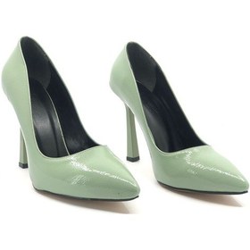 Resim Feles Kalem Topuklu Kadın Stiletto Ayakkabı Yeşil 