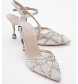 Resim Luvi Shoes Volby Gümüş Saten Taşlı Kadın Abiye Ayakkabı Gümüş 