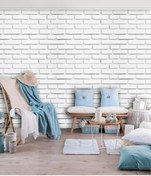 Resim 3 Boyutlu Beyaz - Gri Taş Desen Duvar Kağıdı 