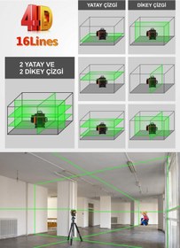 Resim BÖHRER Profesyonel 2x Li-on Batarya 4x360 16 Satır Otomatik Hizalama Çapraz Çizgi Lazer + Kumanda 