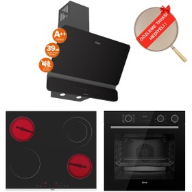 Resim Ferre FryArt&Buharlı Noverra Sessiz Davlumbaz Elektrikli Siyah Ank. Set (D080-SA + MS263 + XE64CS) 