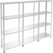 Resim Rafburada 4 Katlı 3'lü Galvaniz Çelik Raf - Depo, Arşiv, Kiler, Dosya, Market Rafı - 43x75 cm-150 cm-0.70 mm 