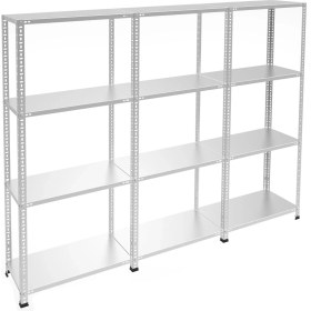 Resim Rafburada 4 Katlı 3'lü Galvaniz Çelik Raf - Depo, Arşiv, Kiler, Dosya, Market Rafı - 43x75 cm-150 cm-0.70 mm 