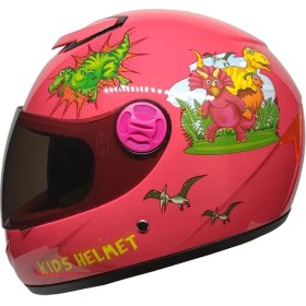 Resim Motoanl Motosiklet ve Bisiklet Çocuk Kaskı Full Face Pp Material Abs Çocuk Kask Dino Pink 