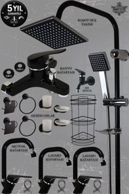 Resim Siyah Banyo Lavabo Mutfak Bataryası Robot Duş Seti Siyah Banyo Aksesuar Seti Armatür Batarya Musluk 