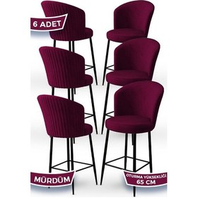 Resim Canisa Alte Serisi 6 Adet Mürdüm Sandalye 65 Cm Ada Mutfak Bar Sandalyesi Babyface Kumaş Siyah Metal Ayak Sandalye Mürdüm Ayaklar Siyah 