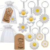 Resim 10 Set Daisy Parti Hediyeleri Organza Poşet ve Teşekkür Etiketleri ile Beyaz Daisy Anahtarlık, Groovy Doğum Günü, Bebek Duşu, Gelin Düğünü ve Yaz Parti Hediyeleri için Mükemmel 