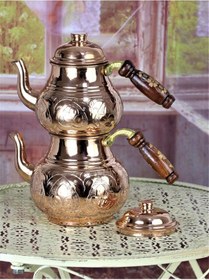 Resim 1 mm Kalın Middle İşlemeli Bakır Çaydanlık 