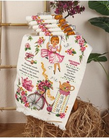 Resim Saçaklı Mutfak Havlusu Modeli Baskılı Kadife Mutfak Havlusu 6lı Bisikletli Kız 