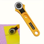 Resim 28mm Yüksek Hassasiyetli Döner Kesici - Verimli Yama Rulosu Sistemi ile Keskin Yuvarlak Bıçak Bıçağı - Doğru Ölçümler için Hassas Ölçekler - Deri İşleme ve Kumaş Kesme Projeleri için İdeal - Crafters ve DIY Meraklıları için Temel Dikiş Aracı - Parlak Sarı Renk 