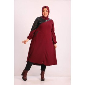 Resim 33098 Büyük Beden Deri Garnili Scuba Kap - Bordo 