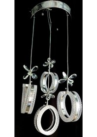 Resim 4'lü Alyans Krom 3 Renk Modlu Kristal Taşlı Ledli Avize Gümüş 