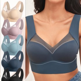 Resim 5 Adet Kadınlar için Şık Kontrast Fileli Kablosuz Sütyen, Rahat ve Nefes Alabilen Push-Up İç Çamaşırı Buz İzi Bırakmayan 
