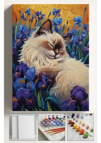 Resim Sayılarla Boyama Seti Numaralı Tuval Fırça Boya Dahil Kasnaklı Set 40x50 Cm - Çiçek Arası Kedi 