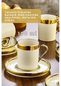 Resim Grimorlife Altın Yaldızlı Gold 6 Kişilik Porselen Fincan Seti 12 Parça Türk Kahvesi Takımı Kahve Fincanı 100 Ml Gold 