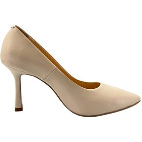 Resim Hakiki Deri Stiletto Disparita 26301 İnce Topuk Kadın Ayakkabı Bej 