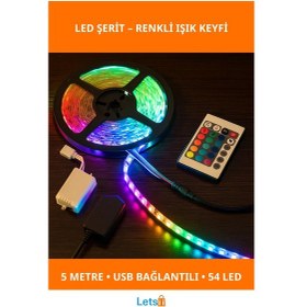 Resim Usb Bağlantılı Kumandalı 5m Rgb 54 Led Aydınlatma Şeridi 1 Adet 
